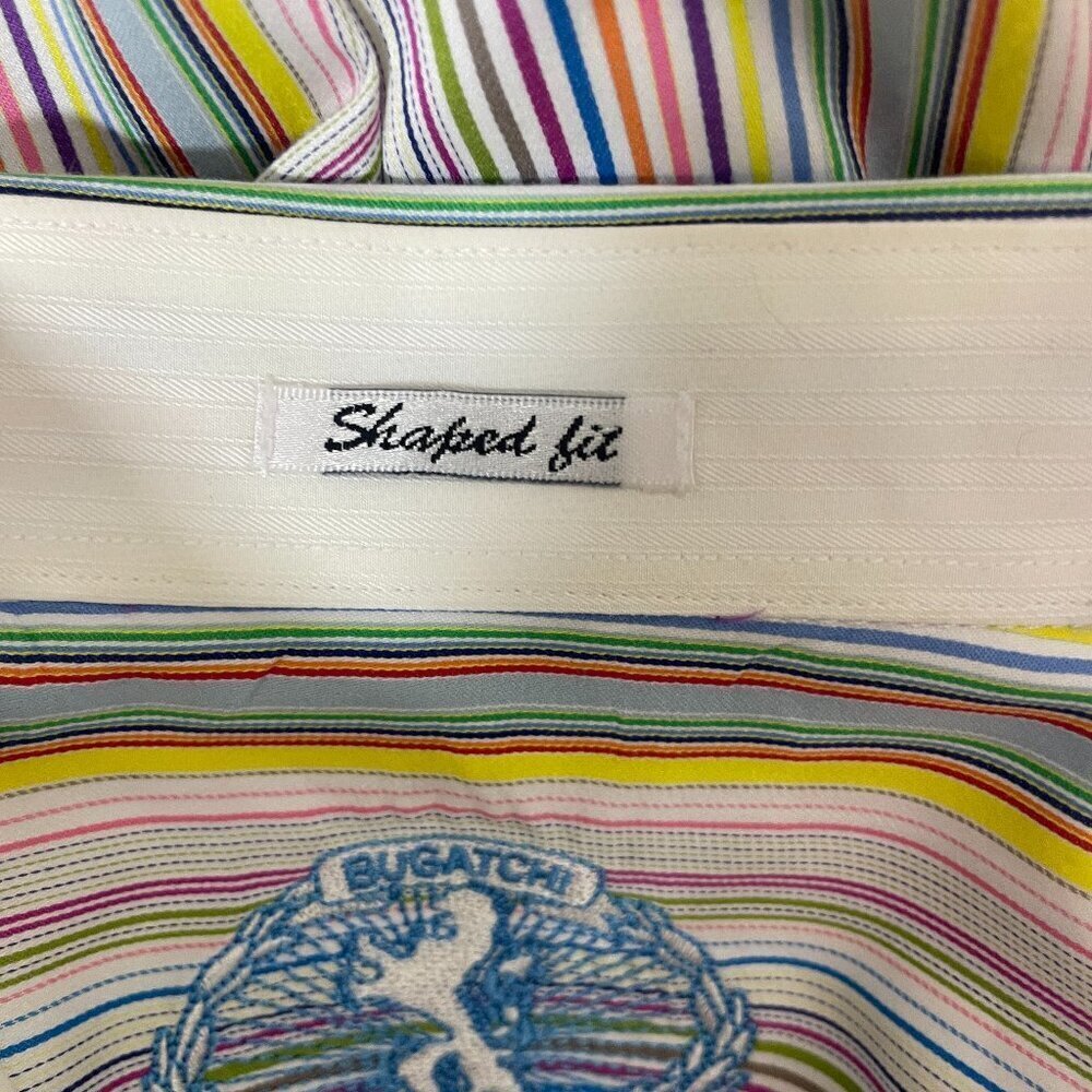 Bugatchi Men's Colorful Stripe Button-Up Shaped Fit Shirt L Preppy - Picture 6 of 7
